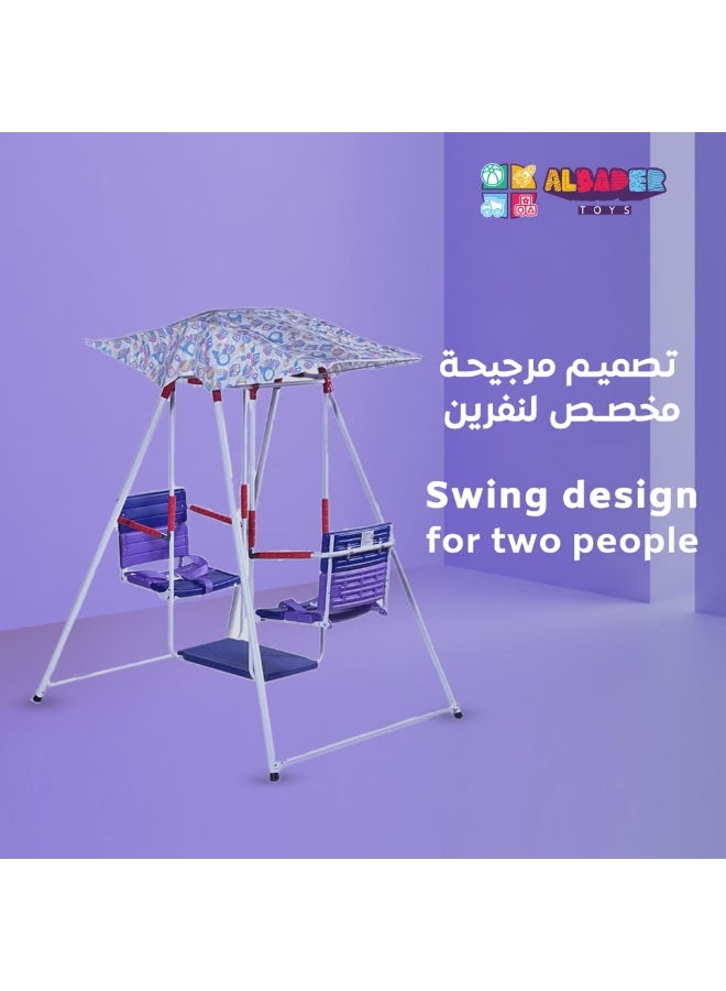 AL BADER Double-Seat Kids Swing with Canopy, Outdoor Swing for Children with Safety Belts, Foldable and Portable Garden Swings for 2 Kids, Anti-Slip Iron Base, for Balcony, Yard, or Rooftop - Image 3